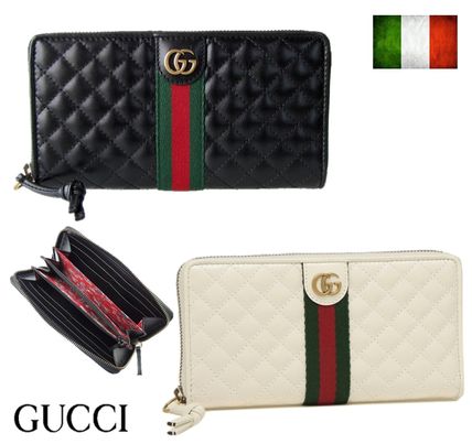 GUCCI GG Marmont Calfskin Plain Leather Folding Wallet Bridal Logo 