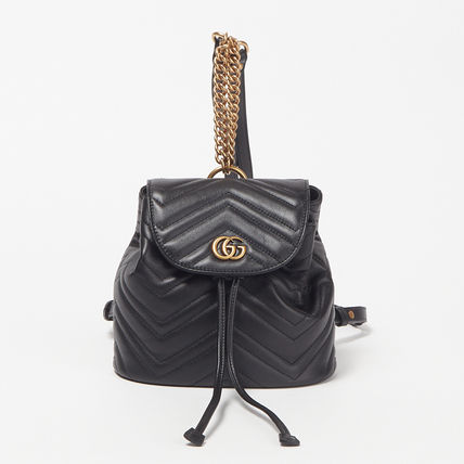 GUCCI 2018 19AW Chain Plain Leather Elegant Style Backpacks 