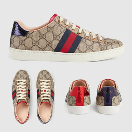 GUCCI 2018 Cruise Monogram Round Toe Rubber Sole Lace up Casual Style Unisex 
