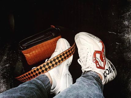 GUCCI RHYTON Casual Style Street Style Leather Logo Low Top Sneakers 