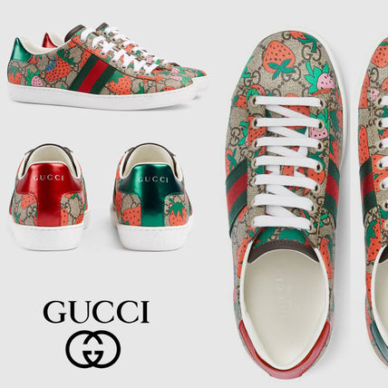 GUCCI Ace 2019 SS Round Toe Rubber Sole Lace up Casual Style Unisex 