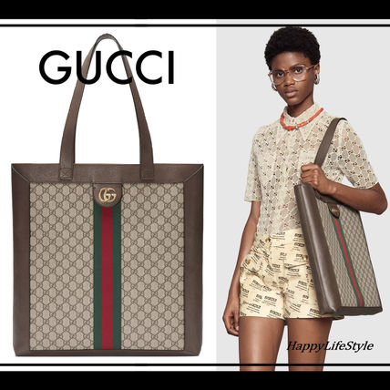 GUCCI 2018 SS Stripes Monogram Canvas Blended Fabrics A4 Elegant Style 