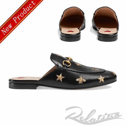 GUCCI Princetown 2020 SS Princetown Embroidered Leather Slipper 505268 D3V00 1000 