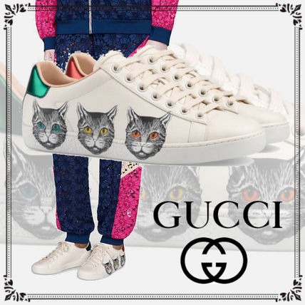 GUCCI Ace 2019 SS Plain Toe Rubber Sole Casual Style Blended Fabrics 