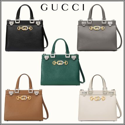 GUCCI 2WAY Plain Leather Crossbody Logo Handbags