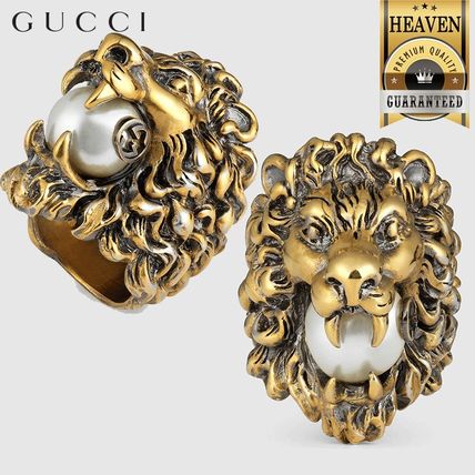 GUCCI 2020 21AW Lion Head Ring With Glass Pearl 418289 I4620 8078 
