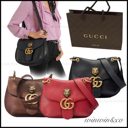 GUCCI GG Marmont Plain Leather Elegant Style Shoulder Bags 