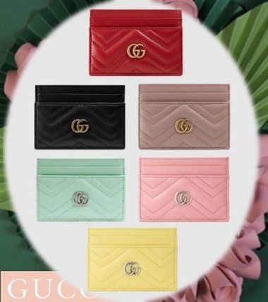 GUCCI GG Marmont 2020 SS Unisex Plain Leather Logo Card Holders 