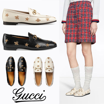 GUCCI Jordaan 2018 SS Star Plain Toe Leather Elegant Style LoaferMoccasin Shoes