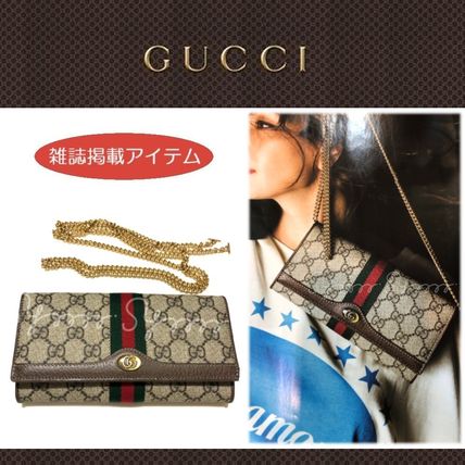 GUCCI Ophidia 2019 Cruise Stripes Monogram Canvas Blended Fabrics Chain Chain Wallet 