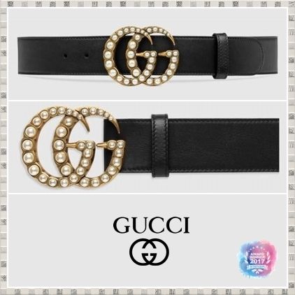 GUCCI 2019 SS Leather Belt With Pearl Double?G 453260DLX1T9094 