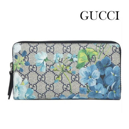 GUCCI Flower Patterns Canvas Long Wallet Logo Long Wallets