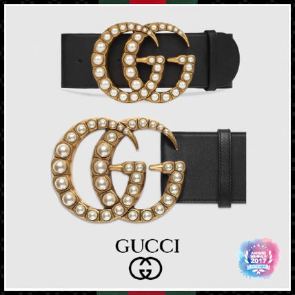 GUCCI 2020 SS Wide Leather Belt With Pearl Double?G 453261DLX1T9094 