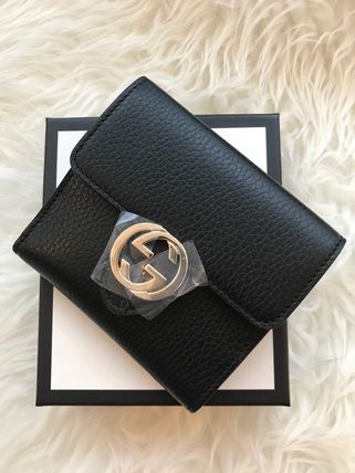 GUCCI 2018 19AW Plain Leather Folding Wallets 