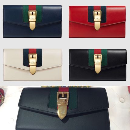 GUCCI Sylvie 2019 SS Plain Leather Long Wallets 
