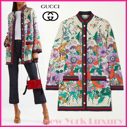 GUCCI Flower Patterns Star Casual Style Silk Long Sleeves Medium 516578 