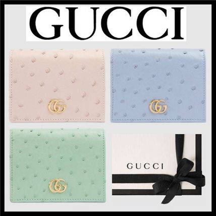 GUCCI GG Marmont 2019 SS Ostrich Leather Plain Small Wallet Folding Wallets 456126 EY00G 