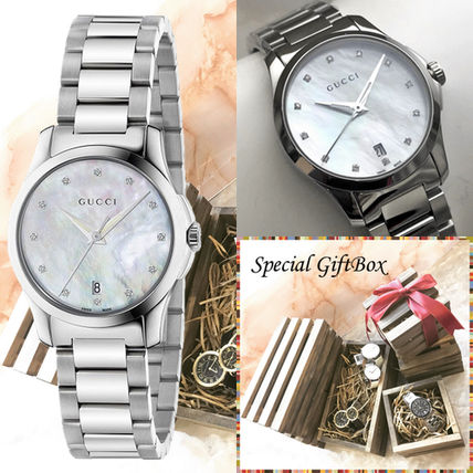 GUCCI Round Quartz Watches Stainless Elegant Style Analog Watches YA126542 