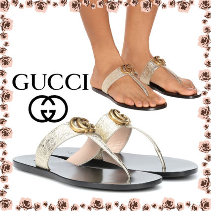 GUCCI 2020 SS Open Toe Platform Leather Logo PlatformWedge Sandals 