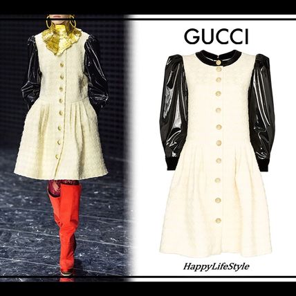 GUCCI Zigzag Wool Tweed Blended Fabrics Bi color Long Sleeves 