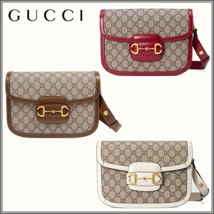 GUCCI 1955 Horsebit Canvas Leather Logo Shoulder Bags