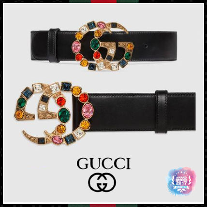 GUCCI 2020 SS Leather Belt With Crystal Double G Buckle 513183AP0IT1093 