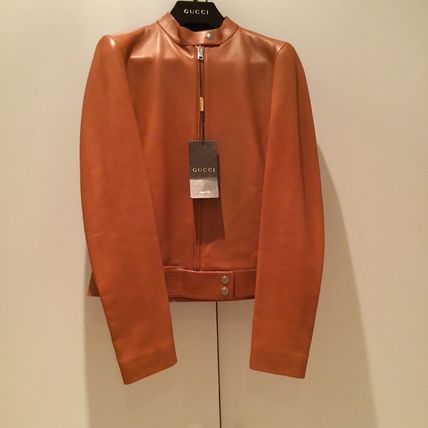 GUCCI Short Plain Leather Elegant Style Jackets 