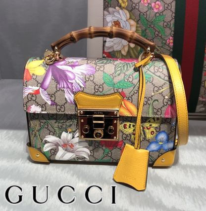 GUCCI GG Supreme 2020 SS Padlock Gg Flora Small Bamboo Shoulder Bag