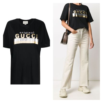 GUCCI Crew Neck Unisex Plain Cotton Medium Short Sleeves Logo 