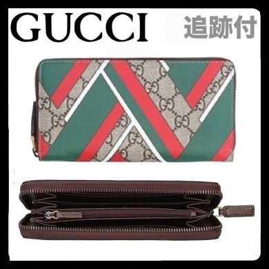 GUCCI GG Supreme Monogram Unisex Canvas Leather Handmade Long Wallet Logo 