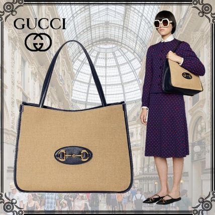 GUCCI Casual Style Canvas Blended Fabrics A4 Leather Office Style 