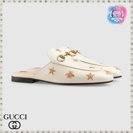 GUCCI Princetown 2019 SS Princetown Embroidered Leather Slipper