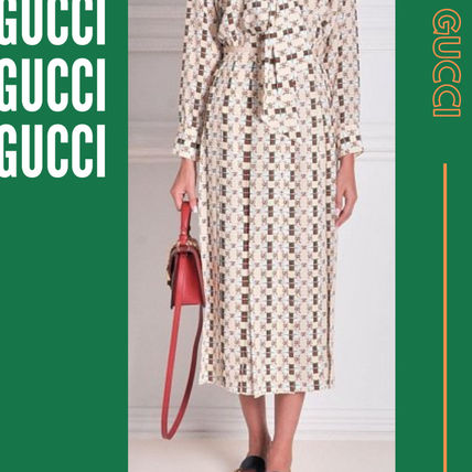GUCCI Silk Pleated Skirts Elegant Style Logo Skirts 