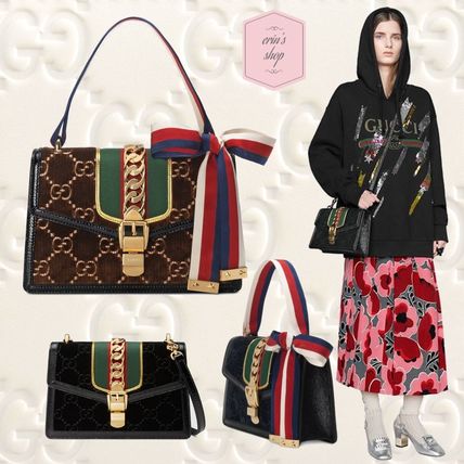 GUCCI Sylvie 2018 19AW Stripes Monogram Blended Fabrics 2WAY Chain Elegant Style 