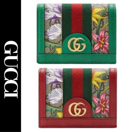 GUCCI Ophidia Flower Patterns Leather Folding Wallet Folding Wallets 