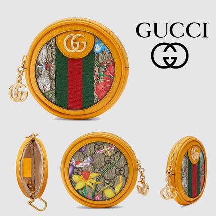 GUCCI Ophidia 2020 Cruise Stripes Flower Patterns Canvas Leather Logo Coin Cases 