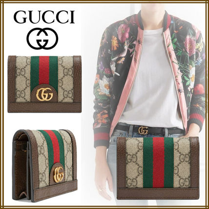 GUCCI Unisex Street Style Leather Small Wallet Logo 