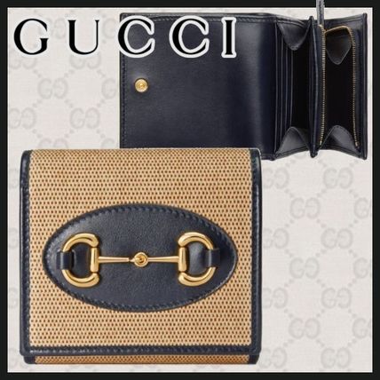 GUCCI 1955 Horsebit 2020 21AW Unisex Canvas Leather Folding Wallet Small Wallet Logo 621891 H58AG 2599 