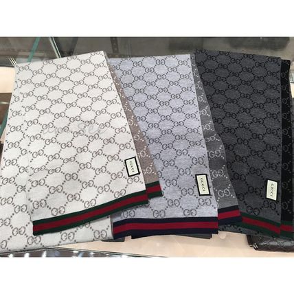 GUCCI Monogram Unisex Wool Bi color Logo KnitFur Scarves 