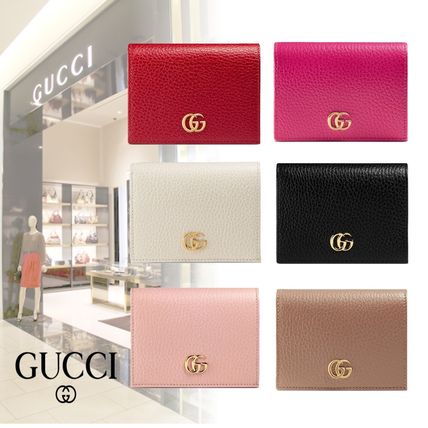 GUCCI Unisex Plain Leather Folding Wallet Folding Wallets 