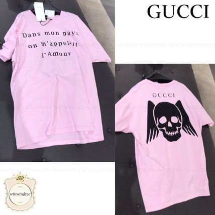 GUCCI 2019 SS U Neck Cotton Medium Short Sleeves Logo T Shirts 