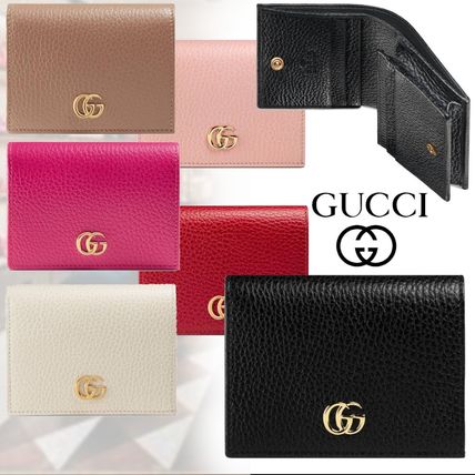 GUCCI GG Marmont 2018 Cruise Unisex Plain Leather Small Wallet Logo Folding Wallets
