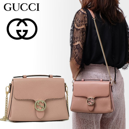 GUCCI Casual Style Plain Leather Crossbody Logo Shoulder Bags 