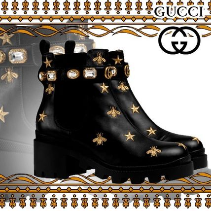 GUCCI Embroidered Leather Ankle Boot With Belt 557735 AYO10 1000 