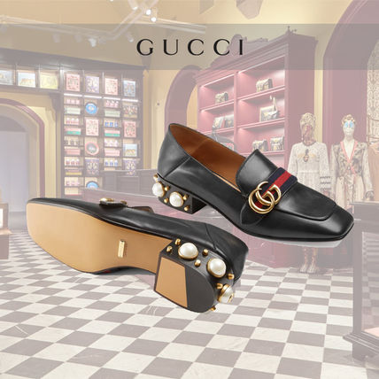 GUCCI 2020 SS Stripes Monogram Square Toe Studded Plain Leather 