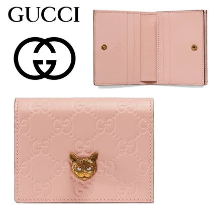 GUCCI Unisex Plain Logo Folding Wallets 