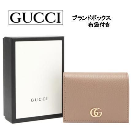 GUCCI GG Marmont Unisex Plain Leather Folding Wallet Small Wallet Logo 