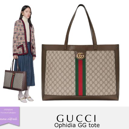 GUCCI Monogram Casual Style Street Style A4 Leather Party Style 