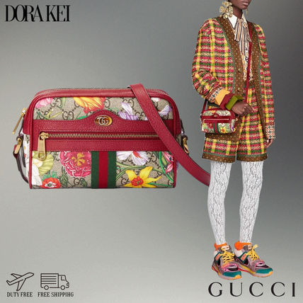 GUCCI Ophidia Flower Patterns Monogram Canvas Leather Elegant Style 