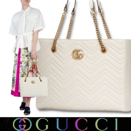 GUCCI Casual Style Chain Plain Leather Office Style Elegant Style
